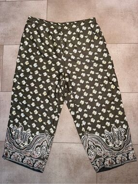 Tropical Print Boho Islander Wide Leg Cropped Pants